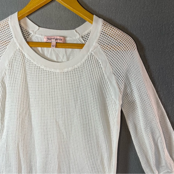 Juicy Couture XS White Sheer 3/4 Sleeve Knit Sweater Y2K Layering Transitional - Picture 2 of 14